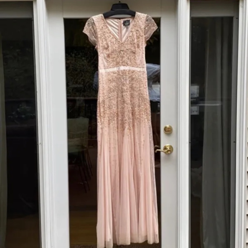 Adrianna  papell dress Blush Pink Peach Beaded Size 6